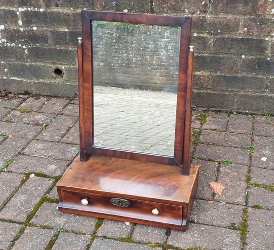 Vintage Dressing Table Mirror - early 1900s with bakelite handles - neat swing mirror with drawer