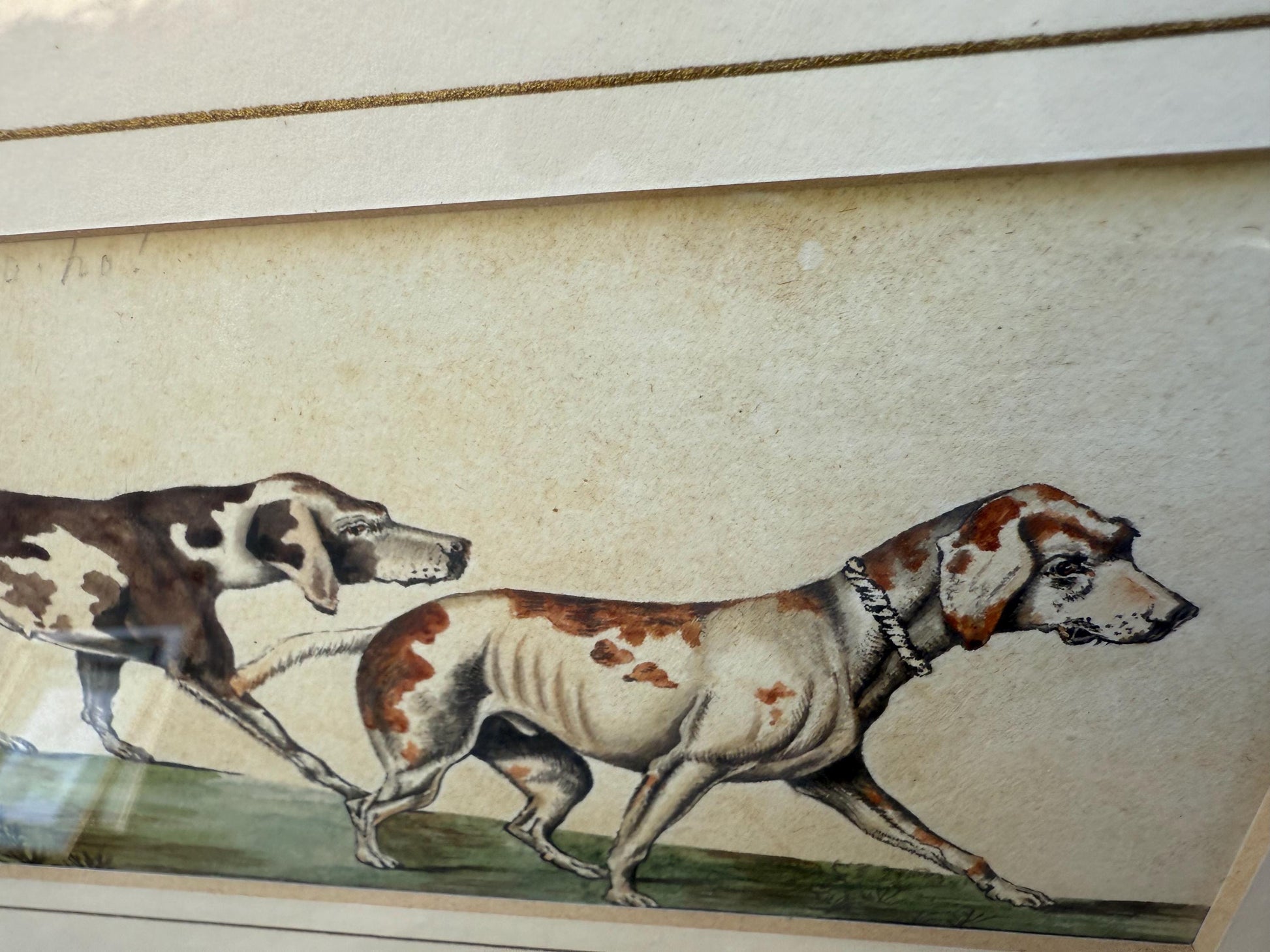 Vintage Framed British Sporting Dog Print, To Ho! Pair of English Foxhounds Illustration by Barbara Farren c 1890, Traditional Country Decor