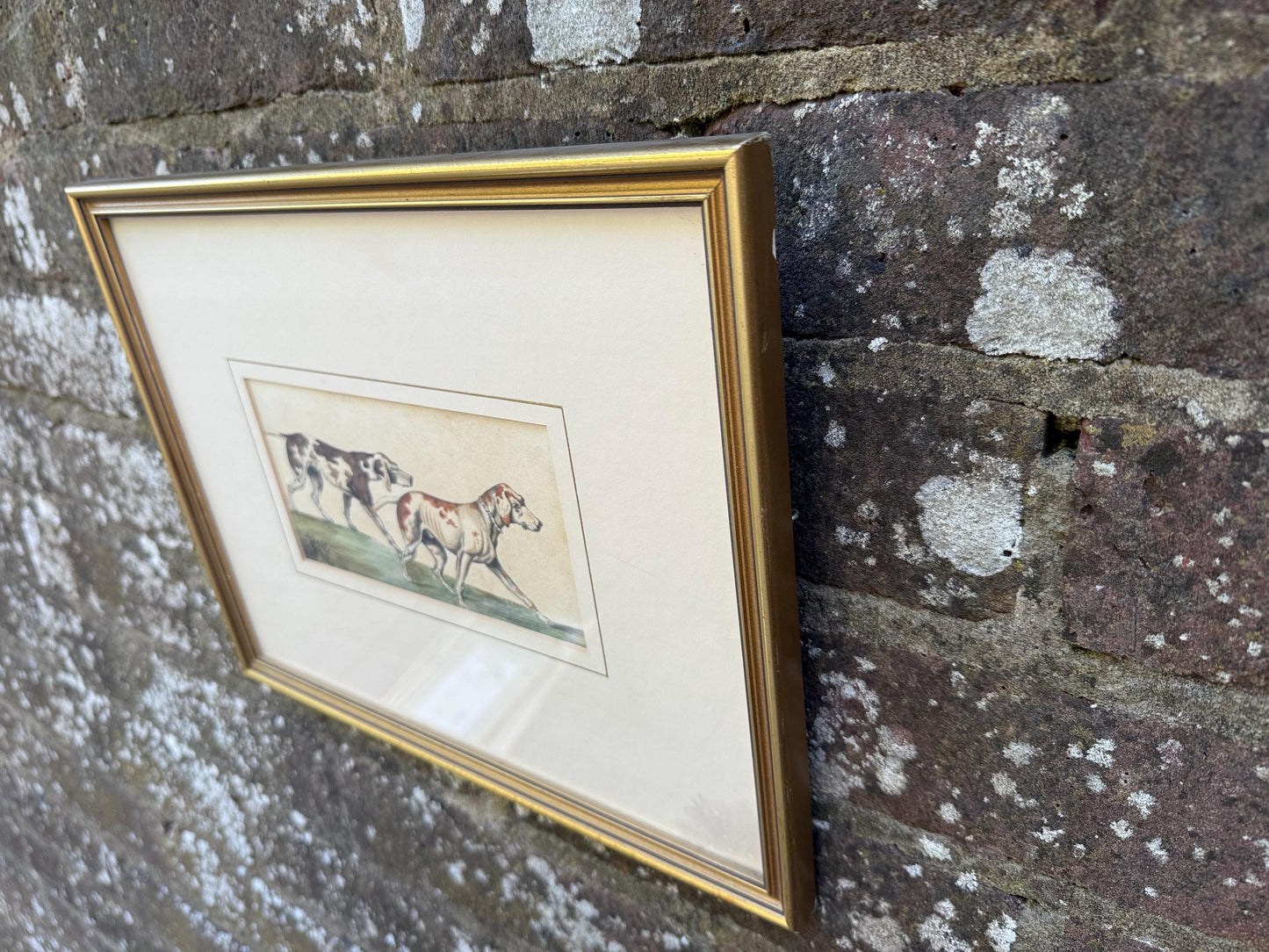 Vintage Framed British Sporting Dog Print, To Ho! Pair of English Foxhounds Illustration by Barbara Farren c 1890, Traditional Country Decor
