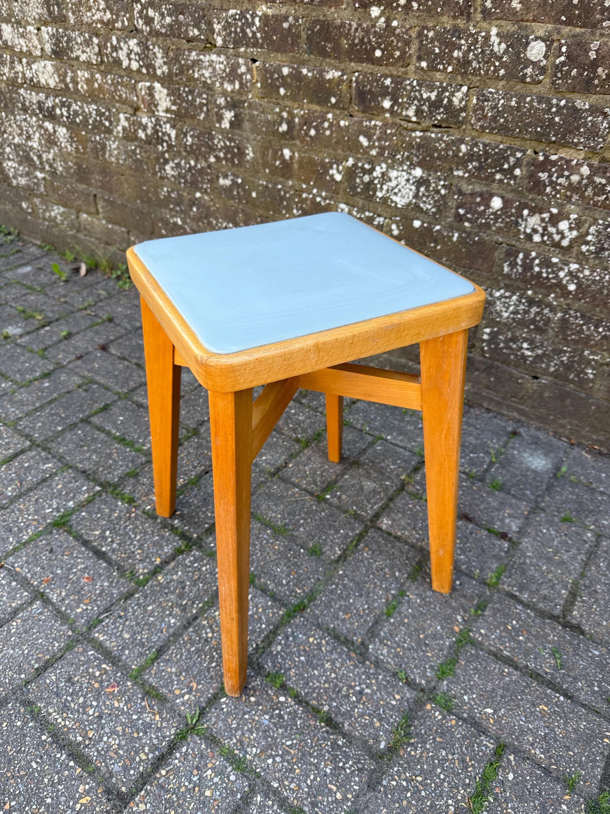 Mid-century Ben Chair Ltd beech stool with vinyl top - VGC - original early retro Scandi stool