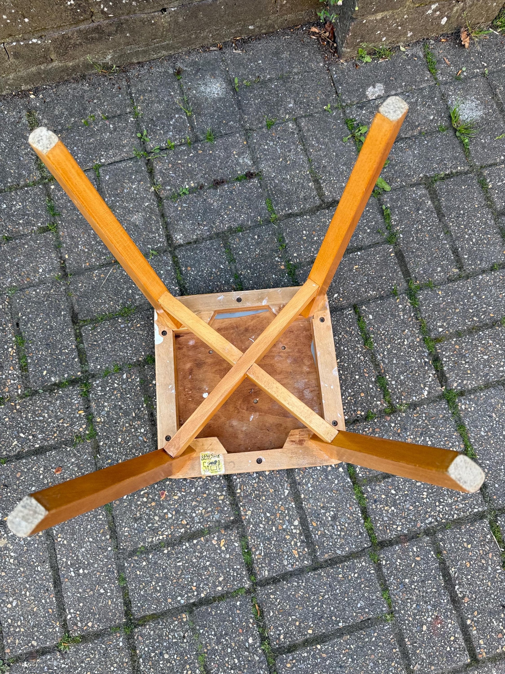 Mid-century Ben Chair Ltd beech stool with vinyl top - VGC - original early retro Scandi stool
