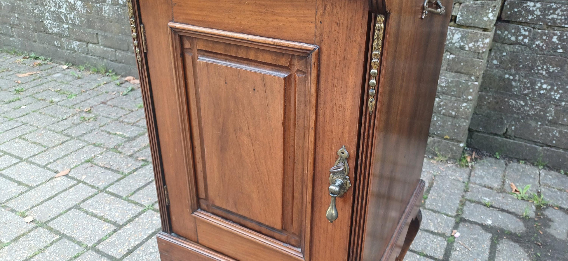 Victorian Mahogany Music Cabinet Narrow Ornate Antique Storage with Brass Details & Mirror, Elegant Hallway Display FREE HAND Delivery