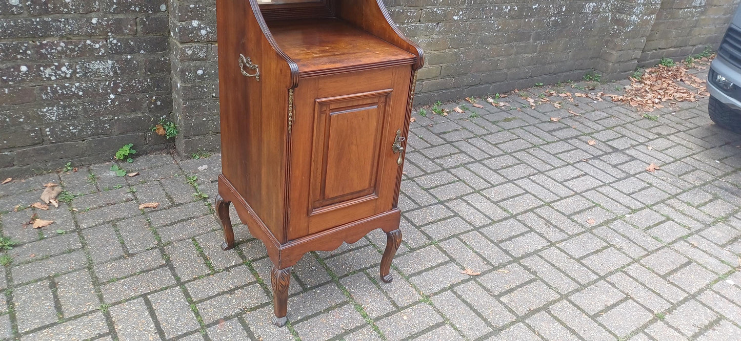 Victorian Mahogany Music Cabinet Narrow Ornate Antique Storage with Brass Details & Mirror, Elegant Hallway Display FREE HAND Delivery
