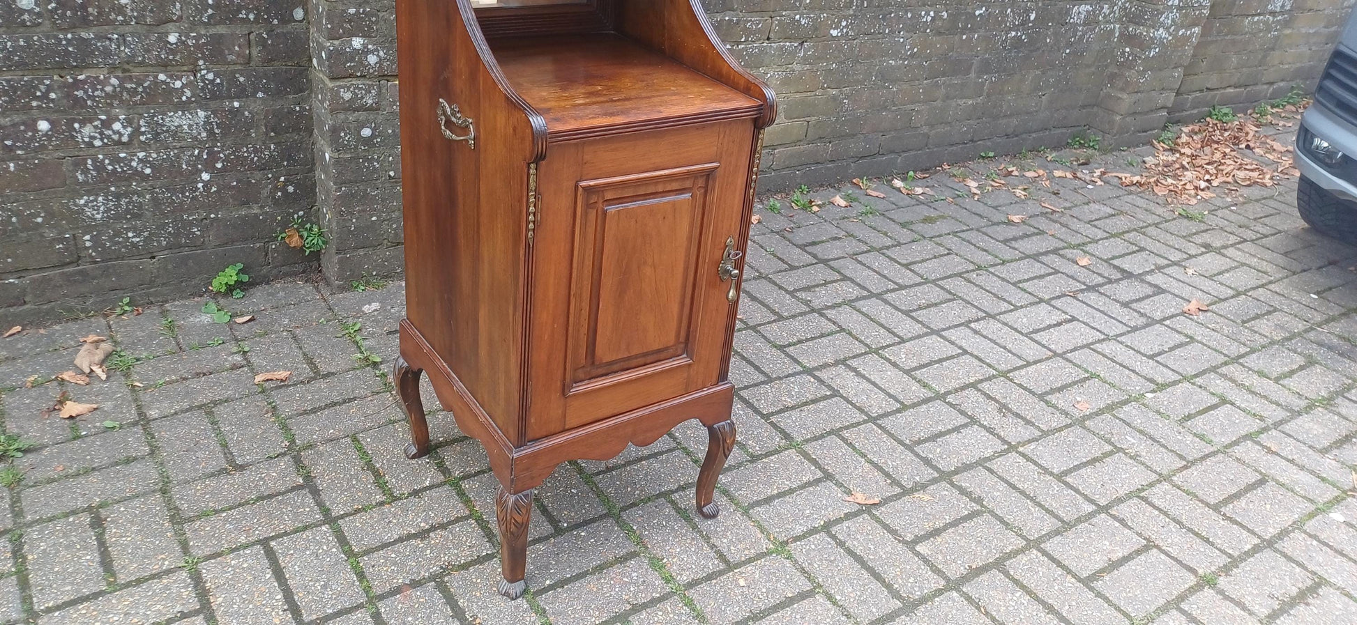 Victorian Mahogany Music Cabinet Narrow Ornate Antique Storage with Brass Details & Mirror, Elegant Hallway Display FREE HAND Delivery