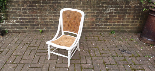 Vintage White Painted Victorian Cane Chair French Country Style with Curved Frame