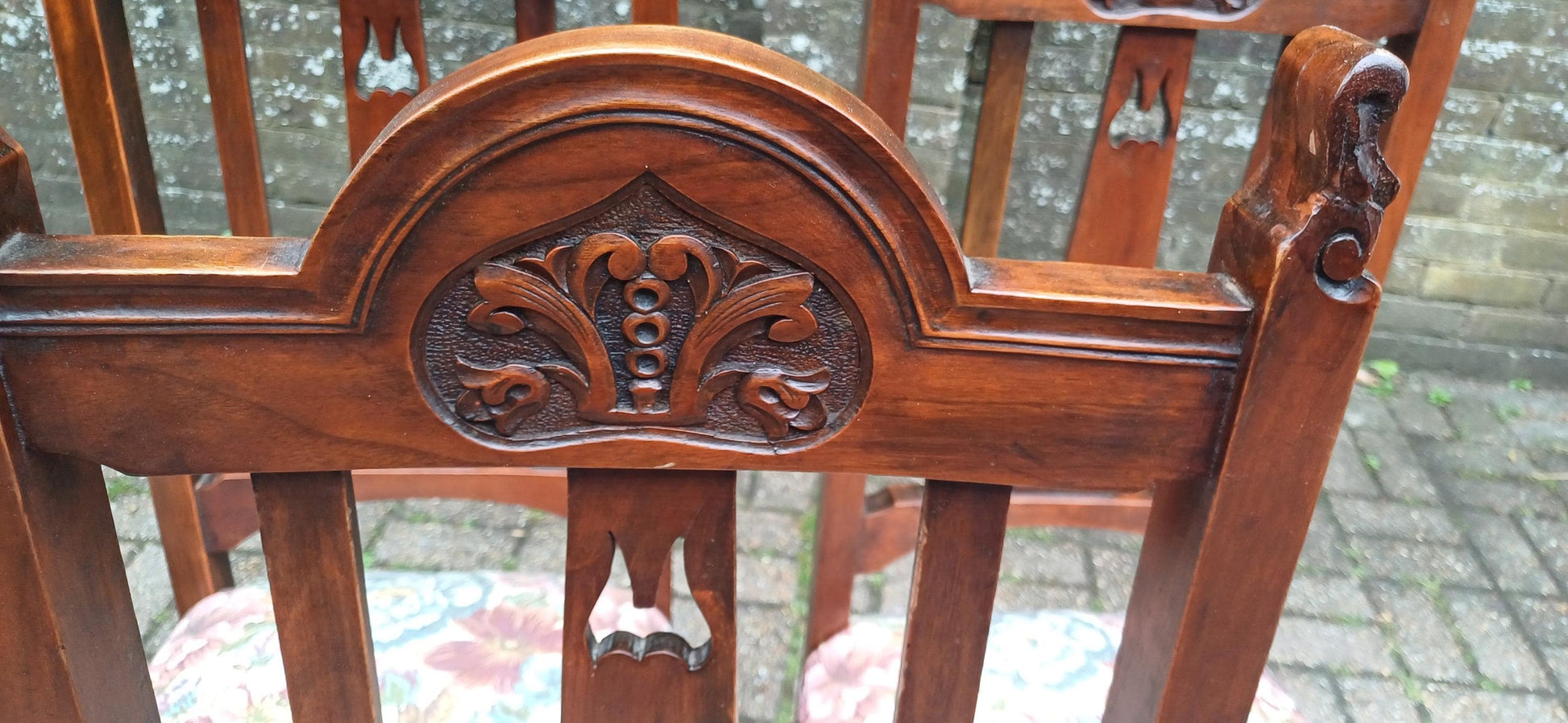 Set of 6 Antique Carved Walnut Dining Chairs with Floral Tapestry Seats Art Nouveau High End Quality Vintage FREE HAND Delivery