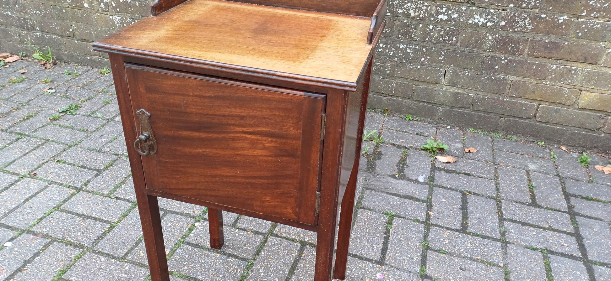 Antique Edwardian Mahogany Bedside Cabinet Gallery Top Vintage Storage Side Table