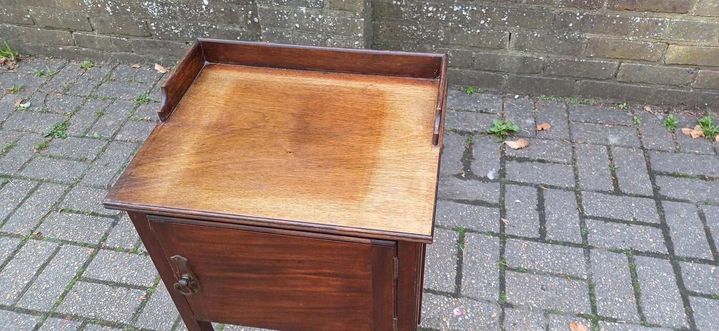 Antique Edwardian Mahogany Bedside Cabinet Gallery Top Vintage Storage Side Table