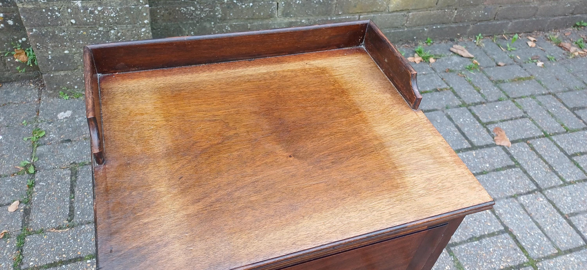 Antique Edwardian Mahogany Bedside Cabinet Gallery Top Vintage Storage Side Table