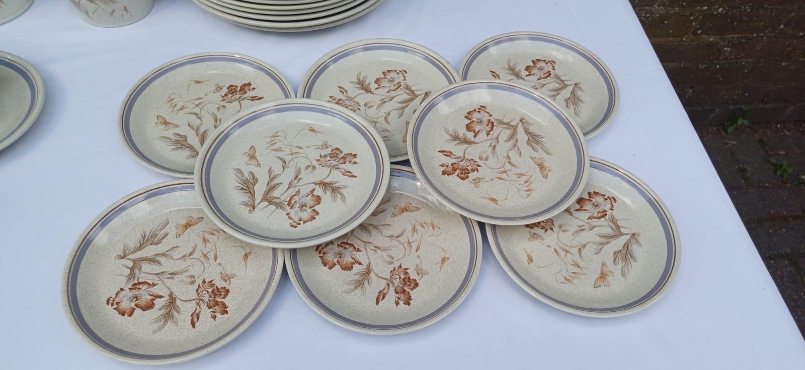 Rare Vintage Royal Albert Summer Fantasy Country Garden Stoneware Dinner Set – min 6 place set, Floral & Butterfly Retro - 44 pieces