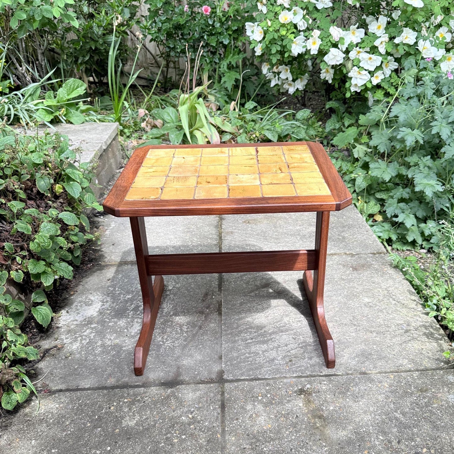 authentic retro g plan side table. large tiled top side or occasional teak G plan table