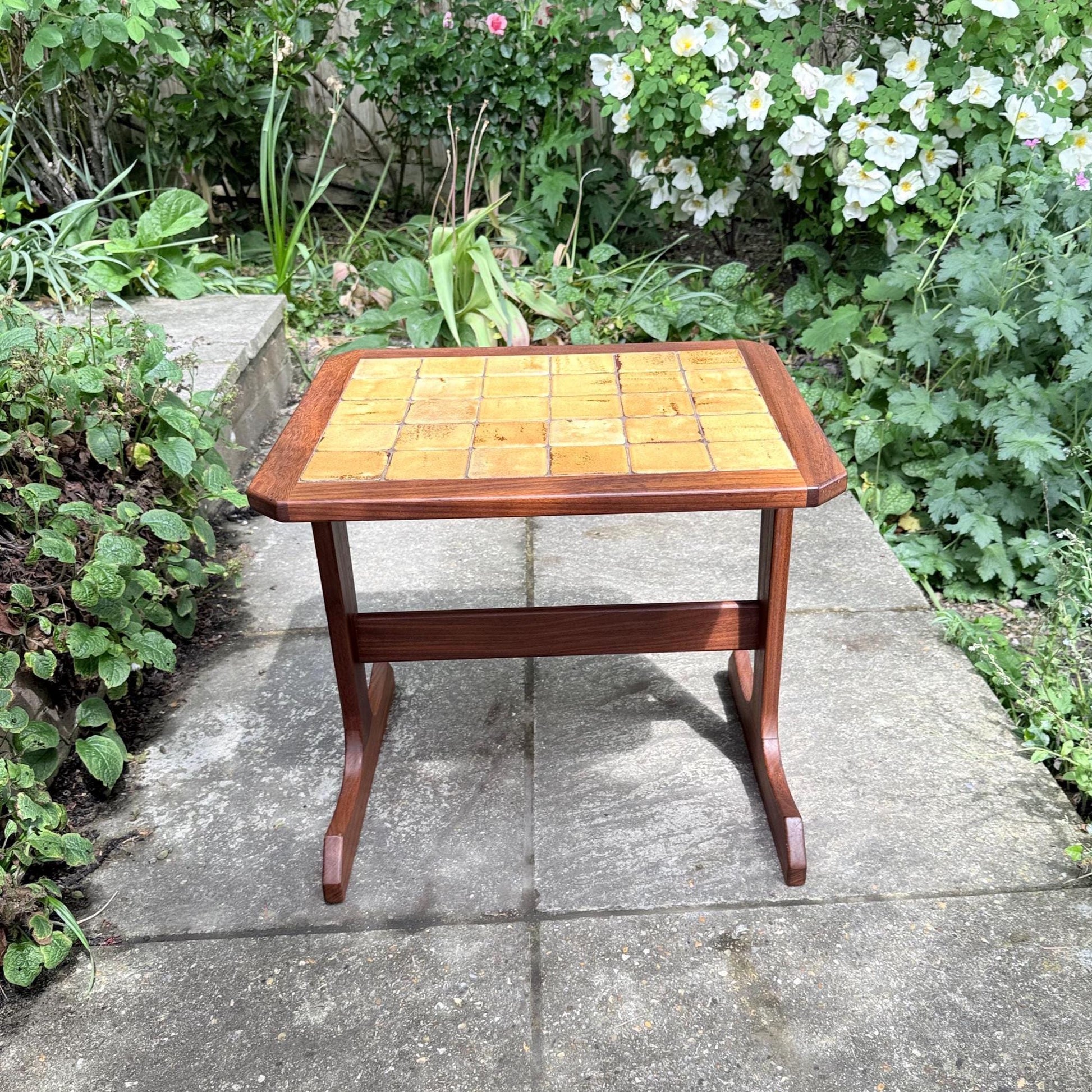authentic retro g plan side table. large tiled top side or occasional teak G plan table
