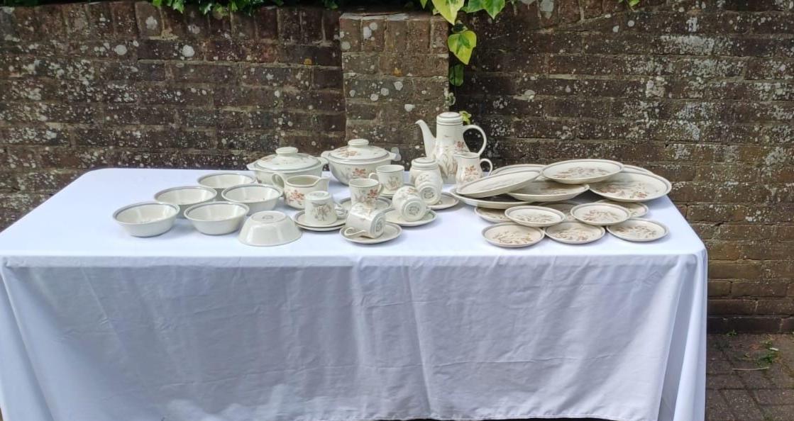 a dinner service by Royal Albert - the name of the service is Summer Fancy. Lovely large dinner service with floral and botanical pattern. Retro.