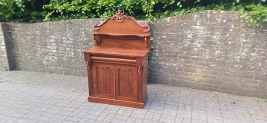 Victorian Rococo Revival Mahogany Chiffoniere 19th Century Antique Sideboard with Carved Pediment & Gothic Panels FREE HAND Delivery
