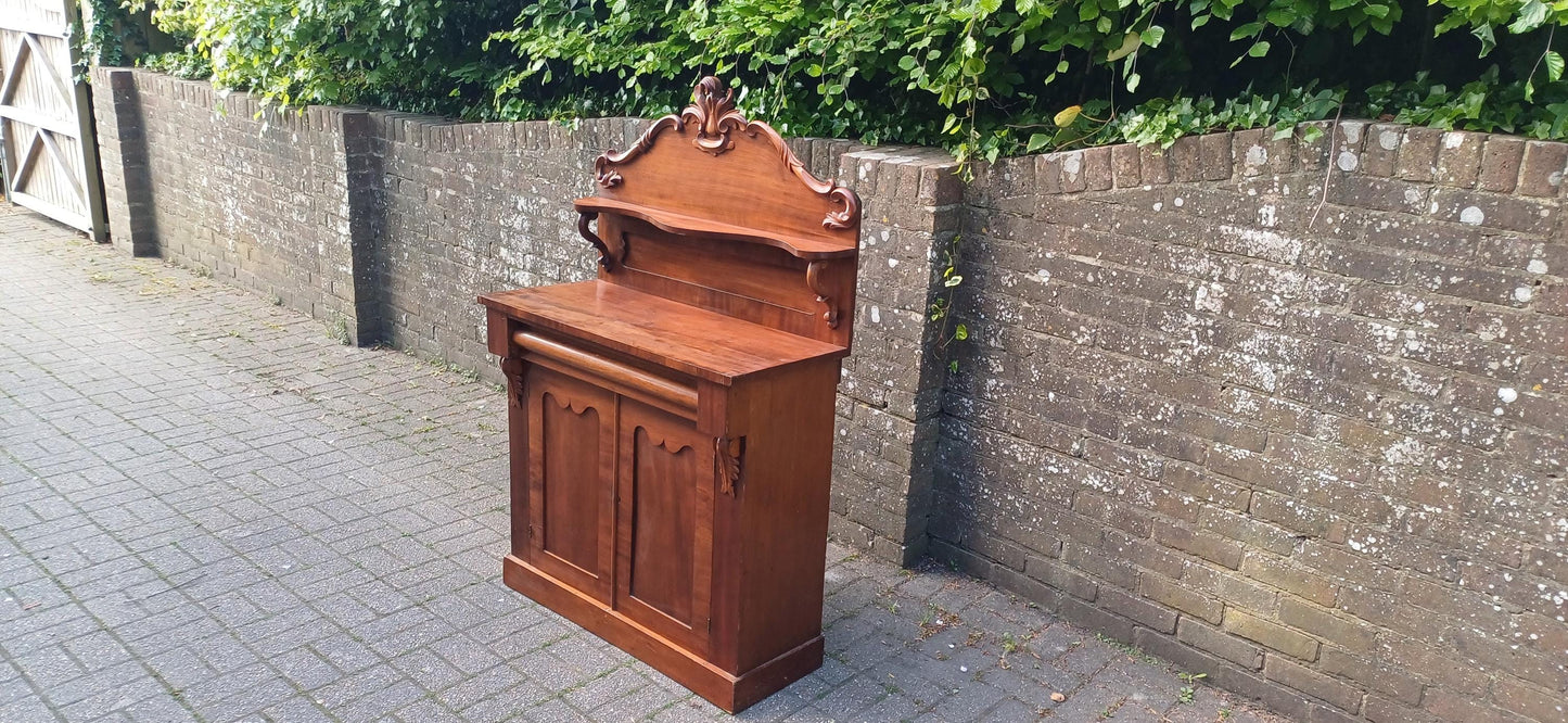 Victorian Rococo Revival Mahogany Chiffoniere 19th Century Antique Sideboard with Carved Pediment & Gothic Panels FREE HAND Delivery
