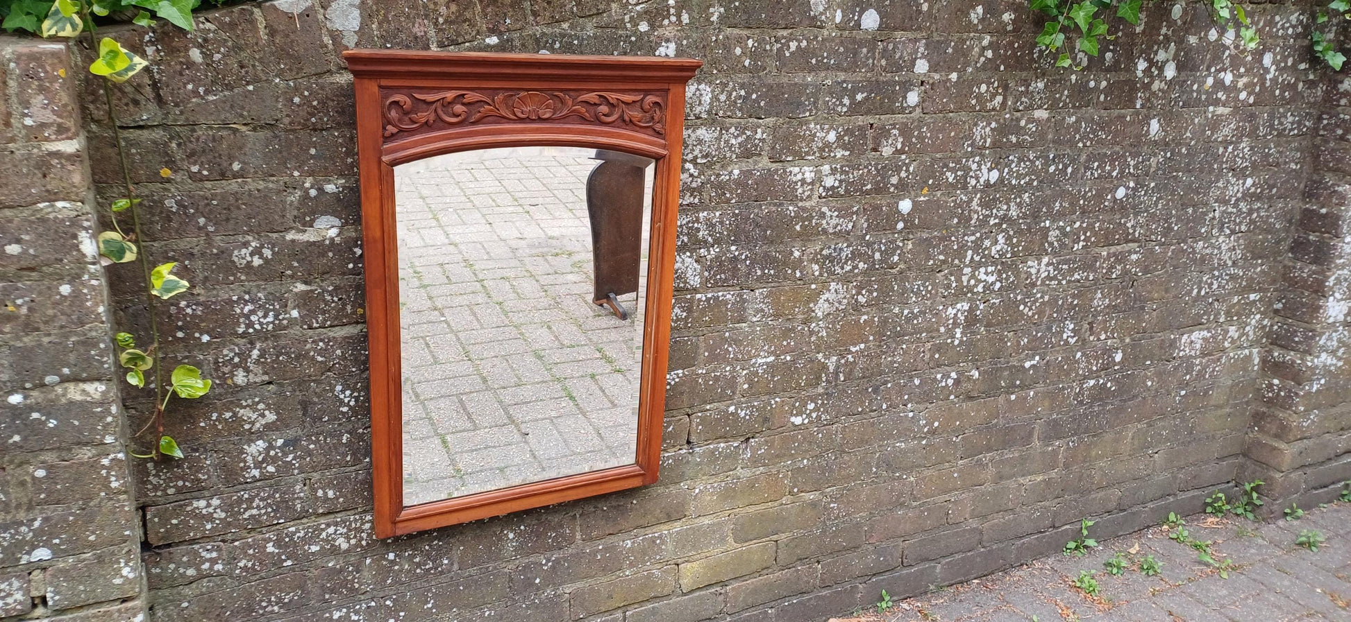 Vintage Early 20th Century Satinwood Wall Mirror with Ornate Carved Frame – Converted Dressing Table Mirror, Unique Antique Decor