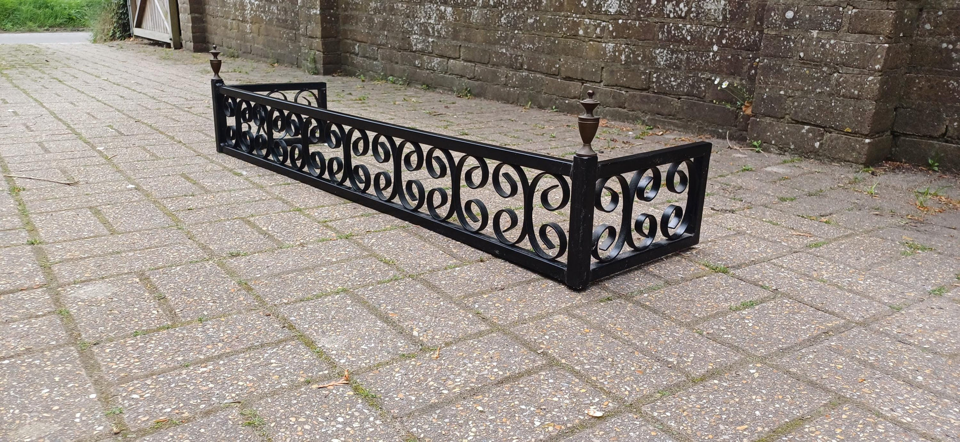 Vintage Wrought Iron Fire Guard with Brass Finials Ornate Scroll Design Fender, Georgian Style Fender Fireplace