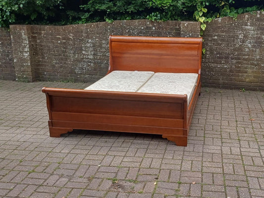 Antique French Style Solid Wood Sleigh Bed Frame Vintage Curved Scroll Headboard French Fruitwood Finish FREE HAND Delivery 5tf x 6ft 6in