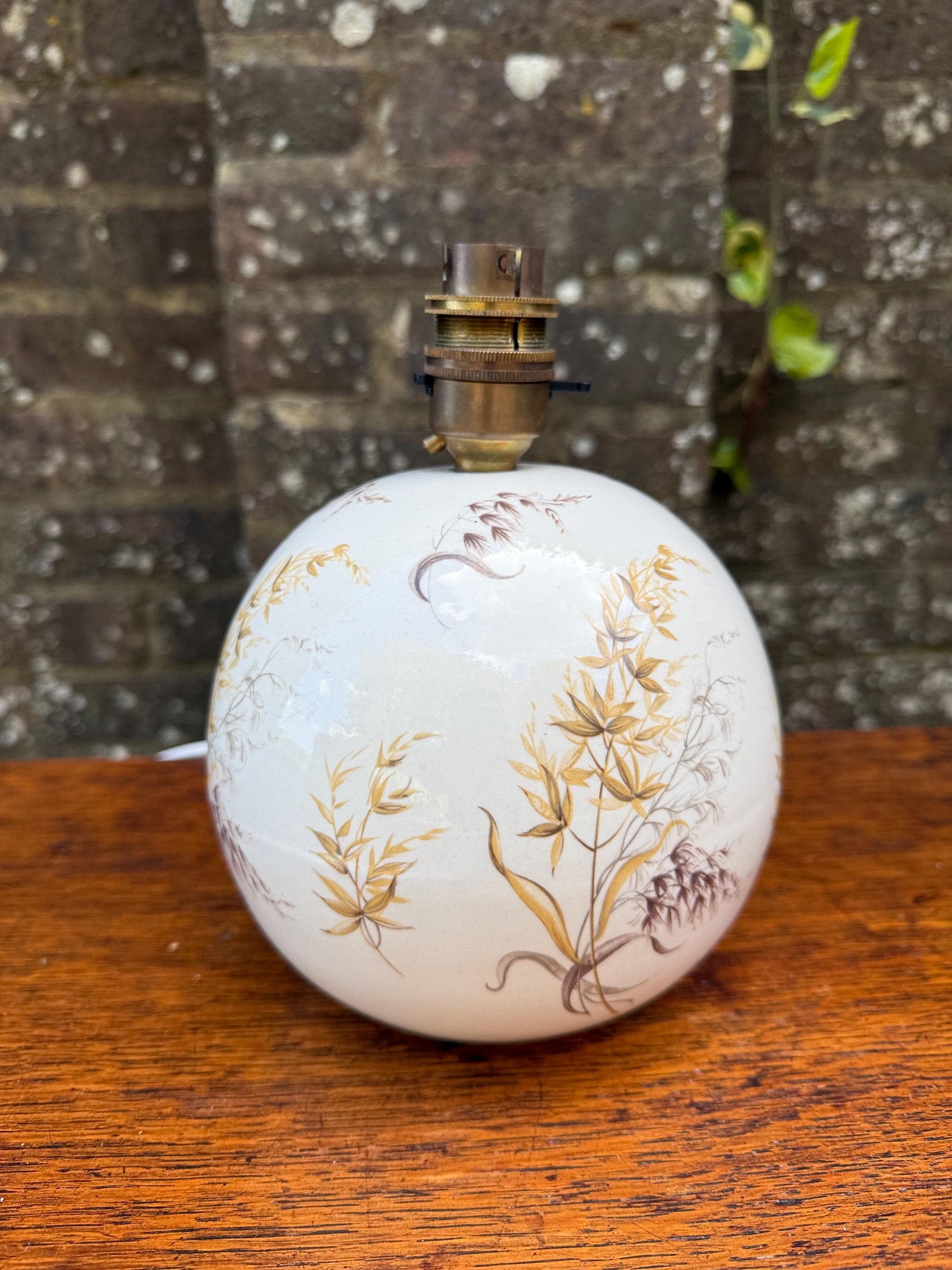 Vintage Ceramic Globe Lamp Base, Hand-Painted Botanical Table Lamp, Edwardian Style Retro Floral Motif, Vintage Lighting PAT TESTED
