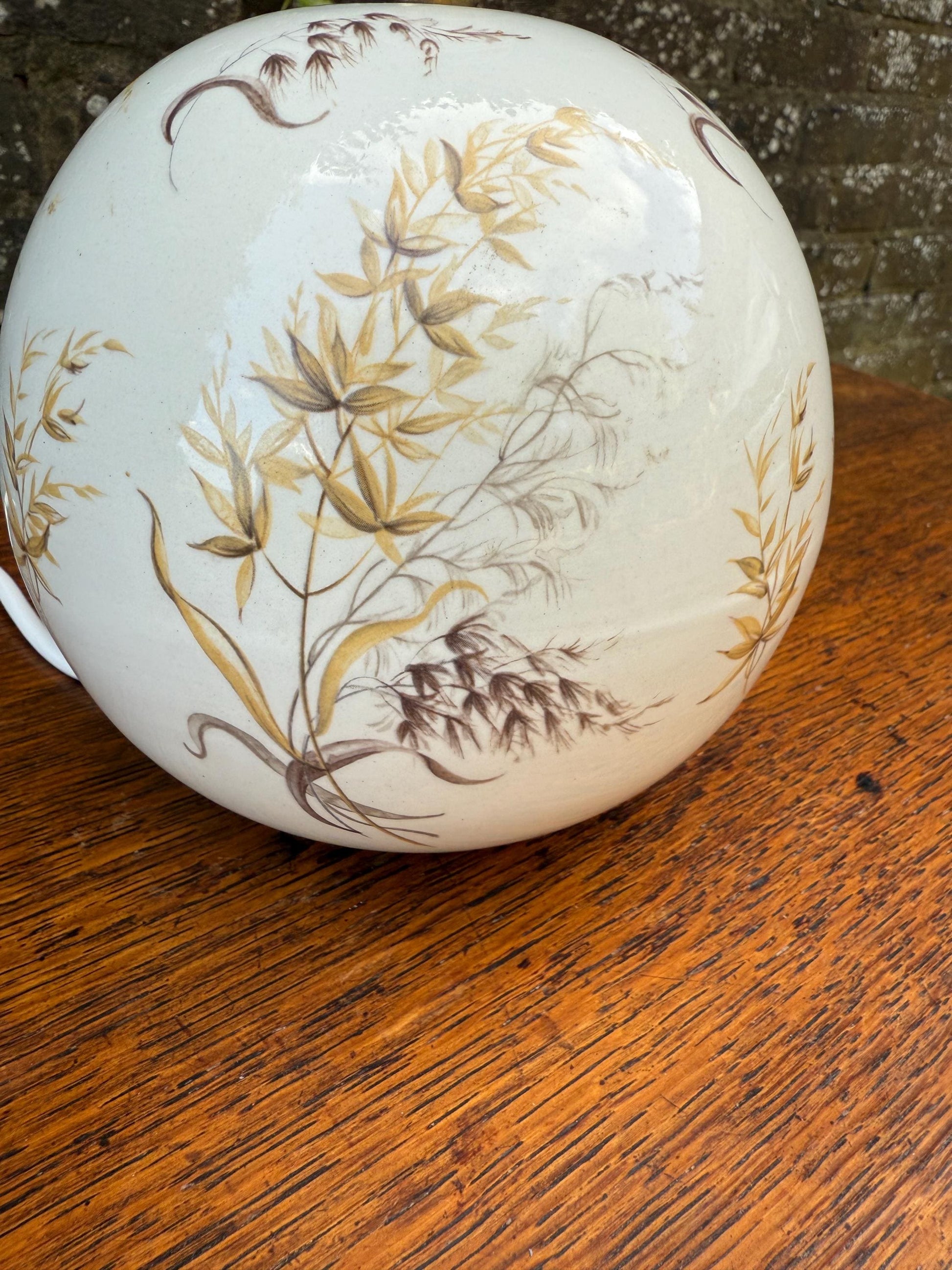 Vintage Ceramic Globe Lamp Base, Hand-Painted Botanical Table Lamp, Edwardian Style Retro Floral Motif, Vintage Lighting PAT TESTED