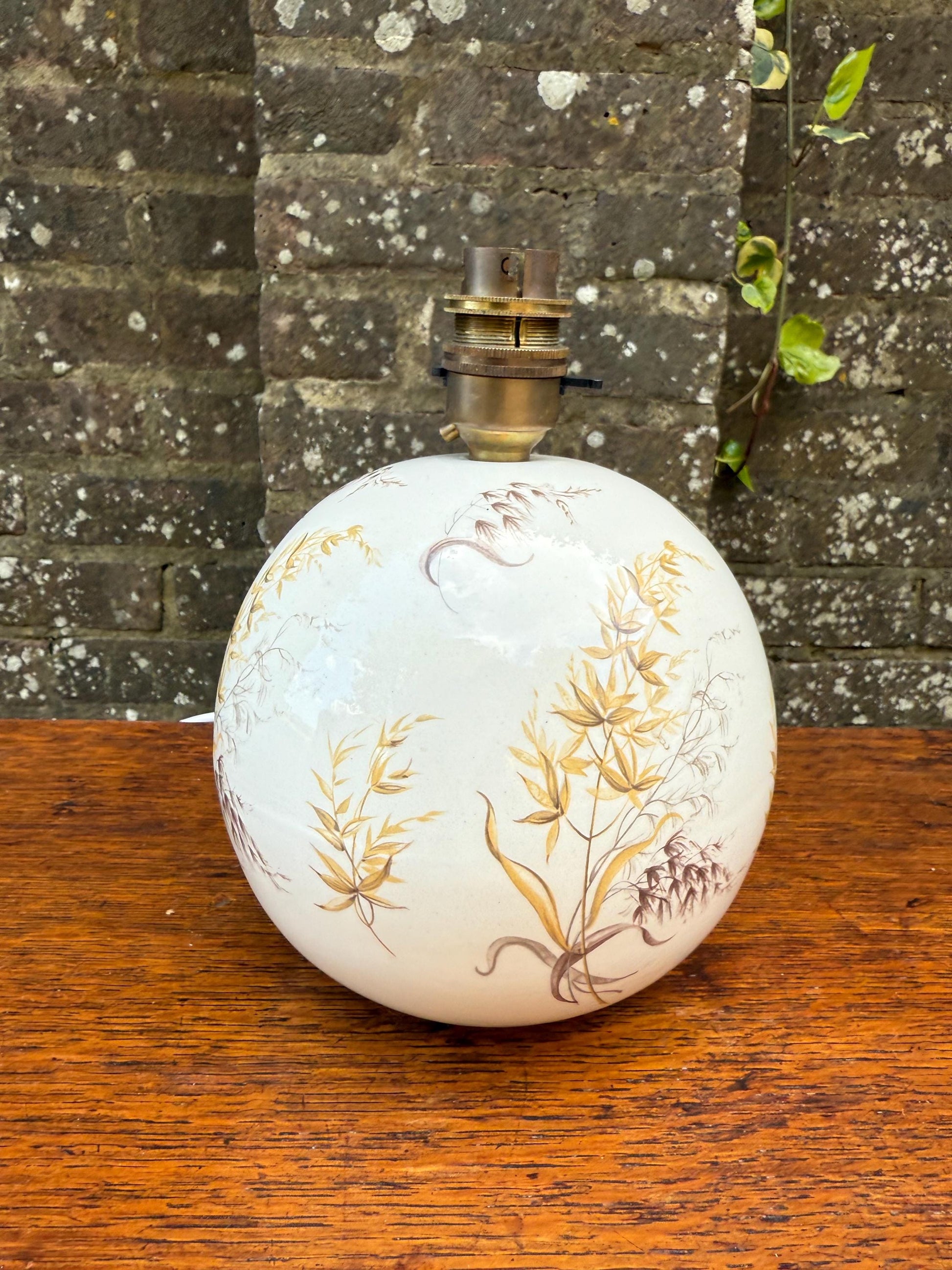 Vintage Ceramic Globe Lamp Base, Hand-Painted Botanical Table Lamp, Edwardian Style Retro Floral Motif, Vintage Lighting PAT TESTED