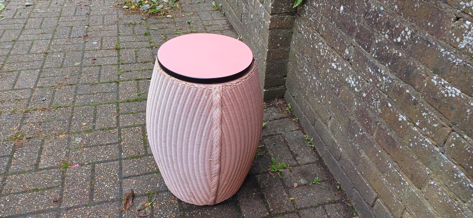 Vintage Pink Lloyd Loom Linen Basket by Lusty Retro Laundry Hamper with Formica Lid 1950s Mid Century Storage Shabby Chic Bathroom Decor
