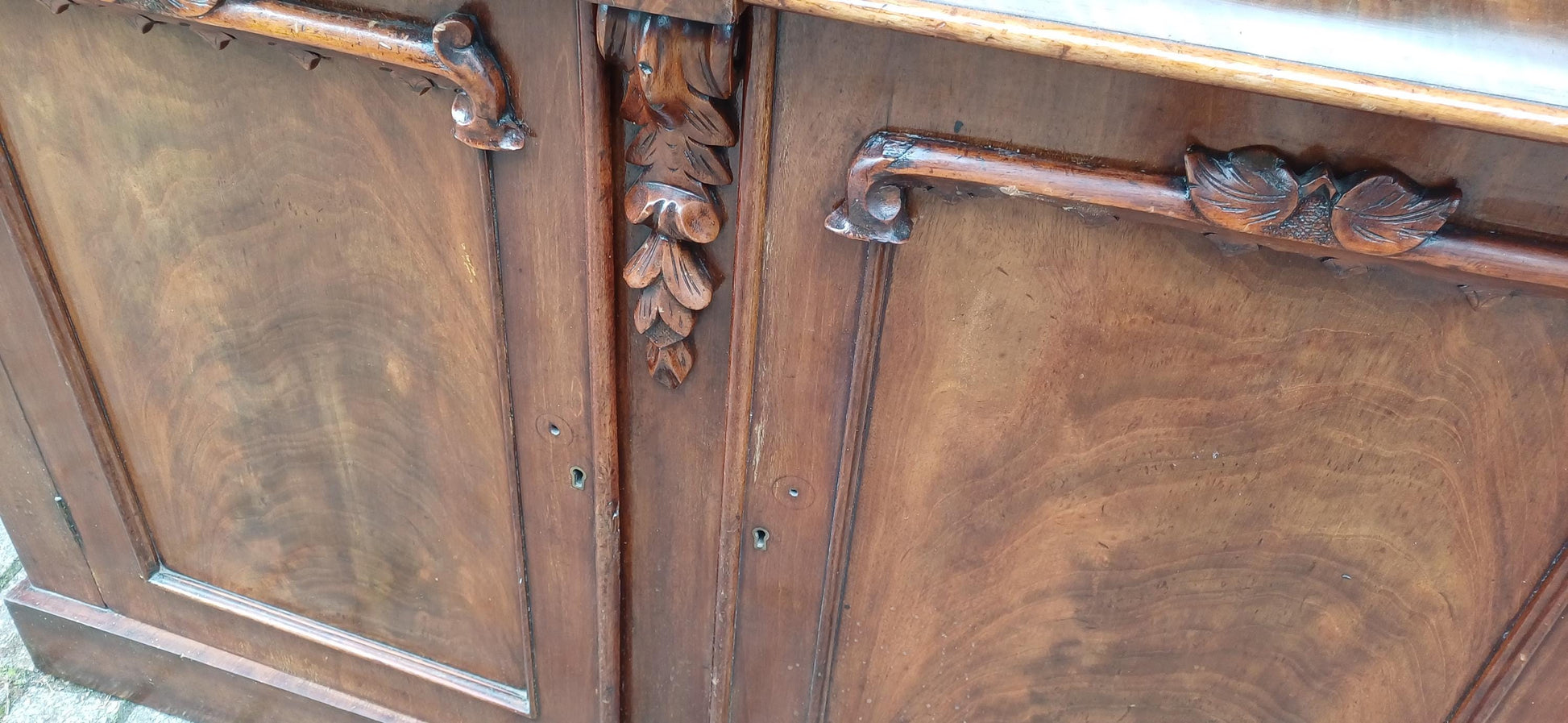Antique Victorian Mahogany Sideboard Buffet Cabinet | Carved Mirror Back | English 19th Century Furniture