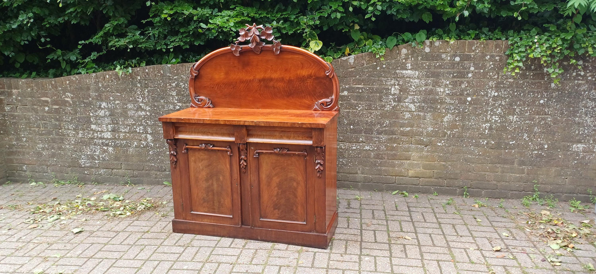Antique Victorian Mahogany Sideboard Buffet Cabinet | Carved Mirror Back | English 19th Century Furniture