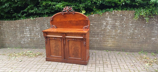 Antique Victorian Mahogany Sideboard Buffet Cabinet | Carved Mirror Back | English 19th Century Furniture