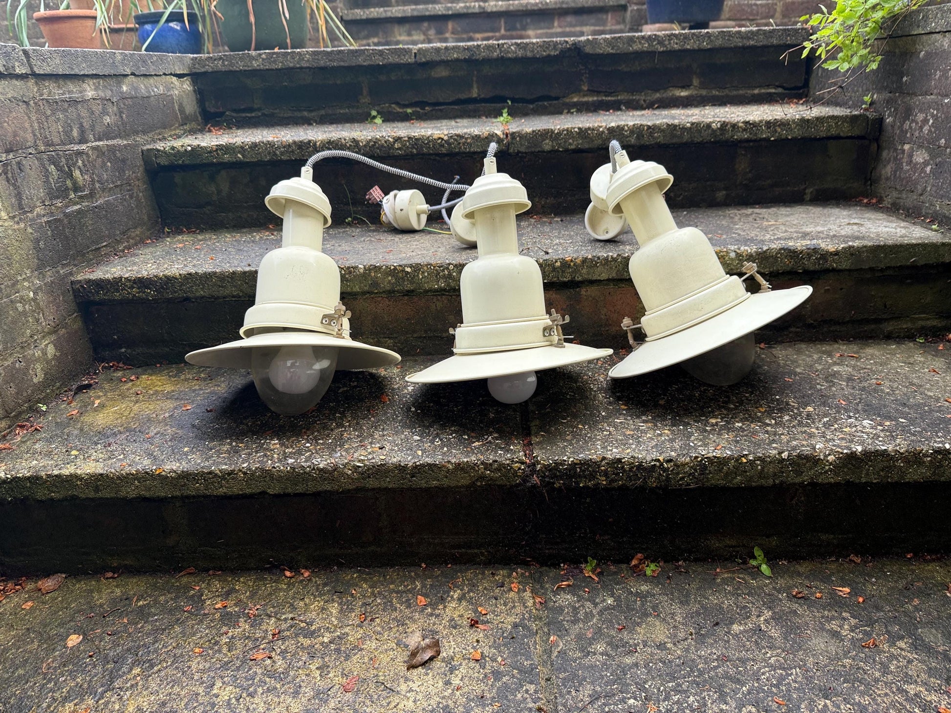 Vintage Industrial Pendant Lights, 3 enamel industrial reproduction lights