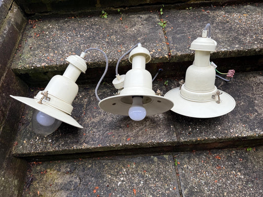 Vintage Industrial Pendant Lights, 3 enamel industrial reproduction lights