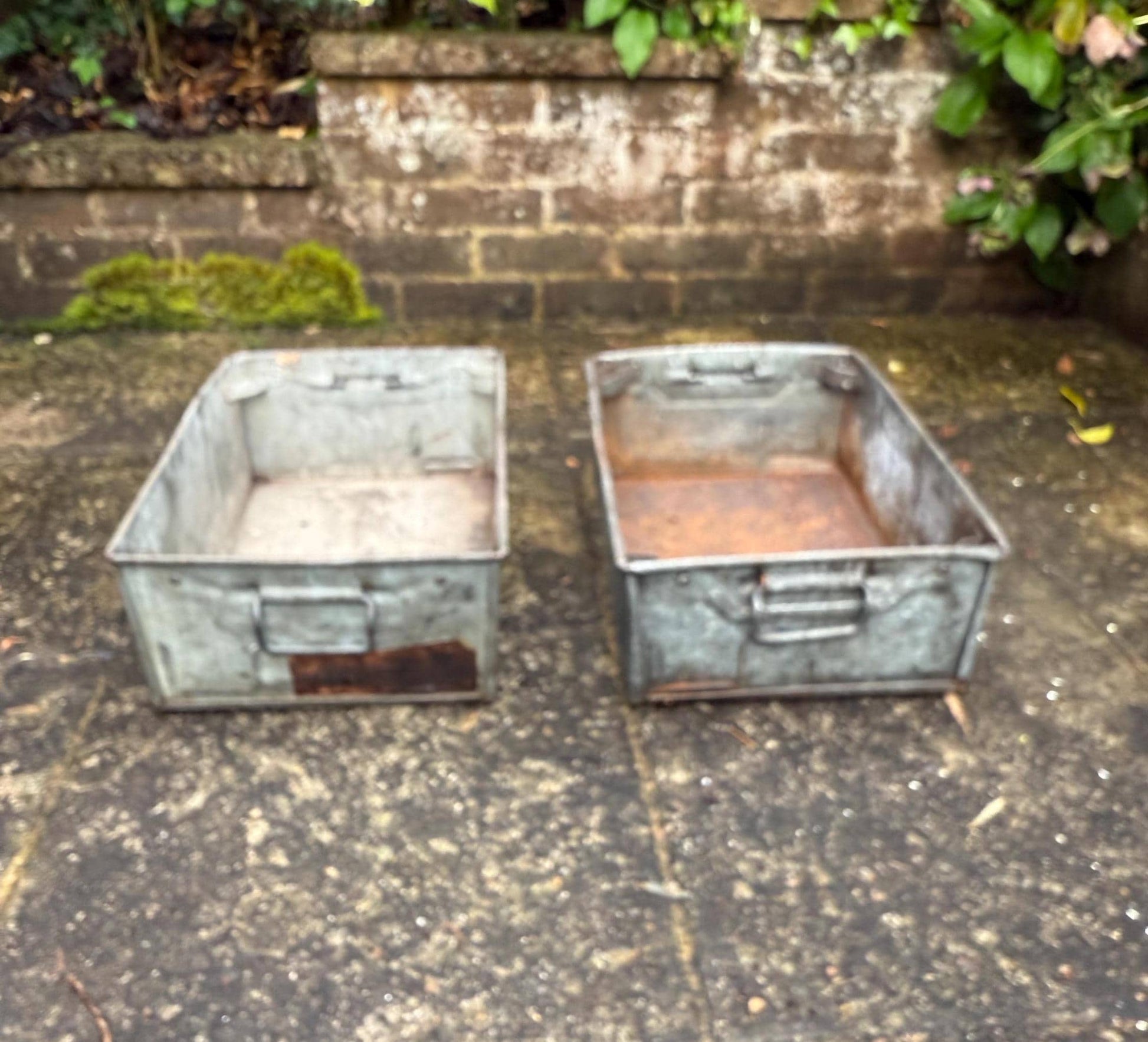 Pair of Industrial Galvanised Metal Storage Crates or Rustic Metal Planters - perfect for outdoors, patio, conservatory, kitchen 1