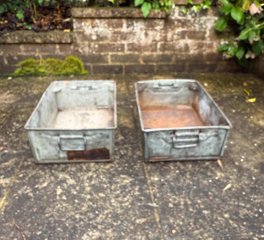 Pair of Industrial Galvanised Metal Storage Crates or Rustic Metal Planters - perfect for outdoors, patio, conservatory, kitchen 1