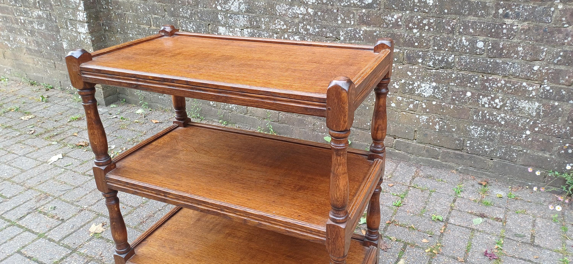 Versatile Vintage Solid Oak Three-Tier Sideboard Trolley Buffet – Display Shelves FREE HAND Delivery Top Quality Working Castors