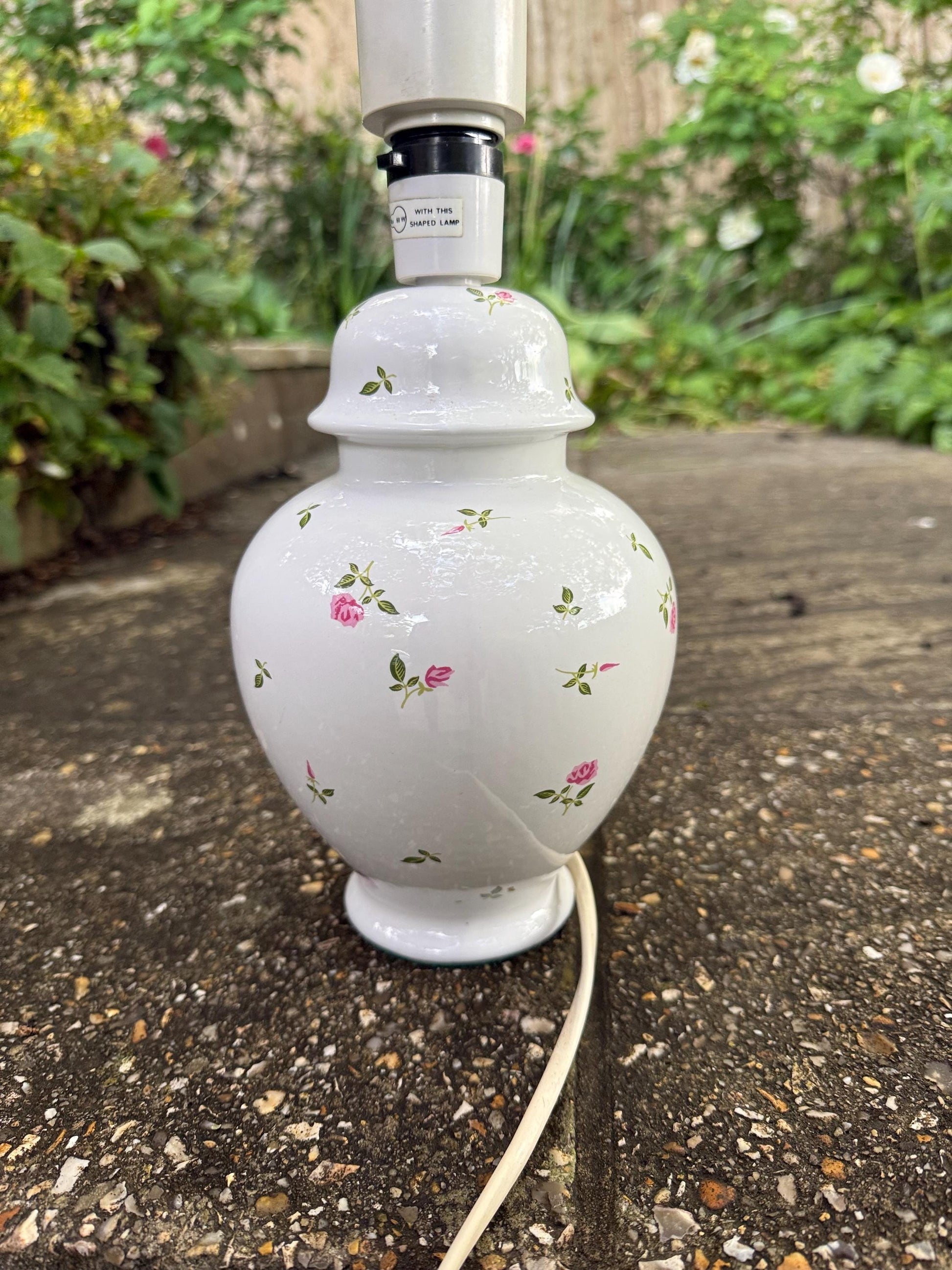 Vintage St Michael Ceramic Table Lamp with Pink Rosebud pattern, 1970s lamp, cottage and country style, working