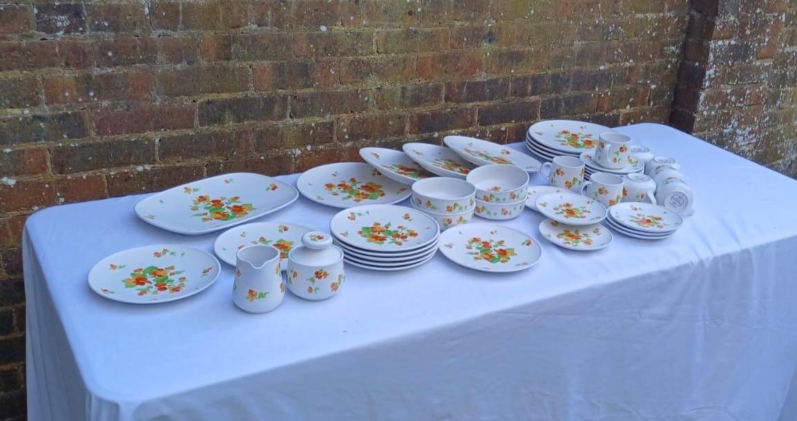 lovely colourful retro dinner service made by noritake, happy days
