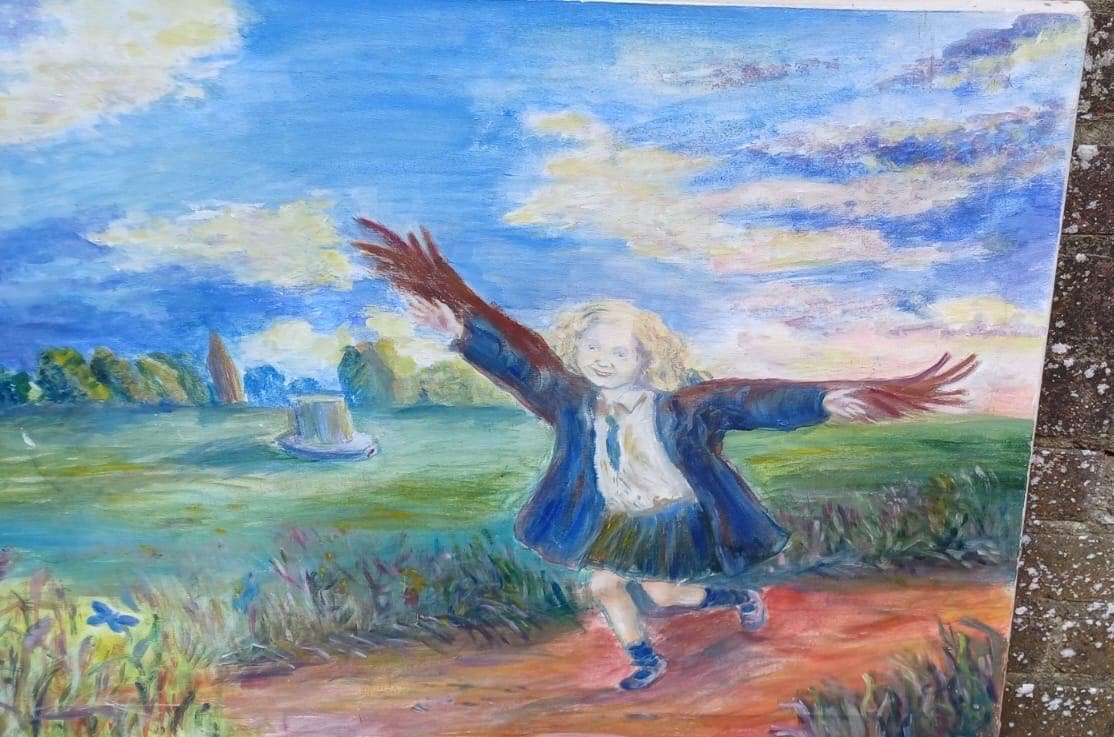 Original Acrylic Painting on Canvas of Joyful Child Running in Nature | Whimsical Icarus-Inspired Art | Impressionist Painting 81 x 59cm