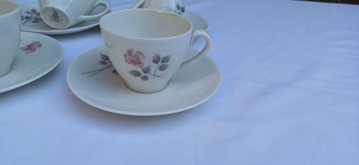 Vintage Royal Doulton "Pillar Rose", Vintage Set of 6 Coffee Cups & Saucers, Delicate English China, coffee set, coffeeware c1970s