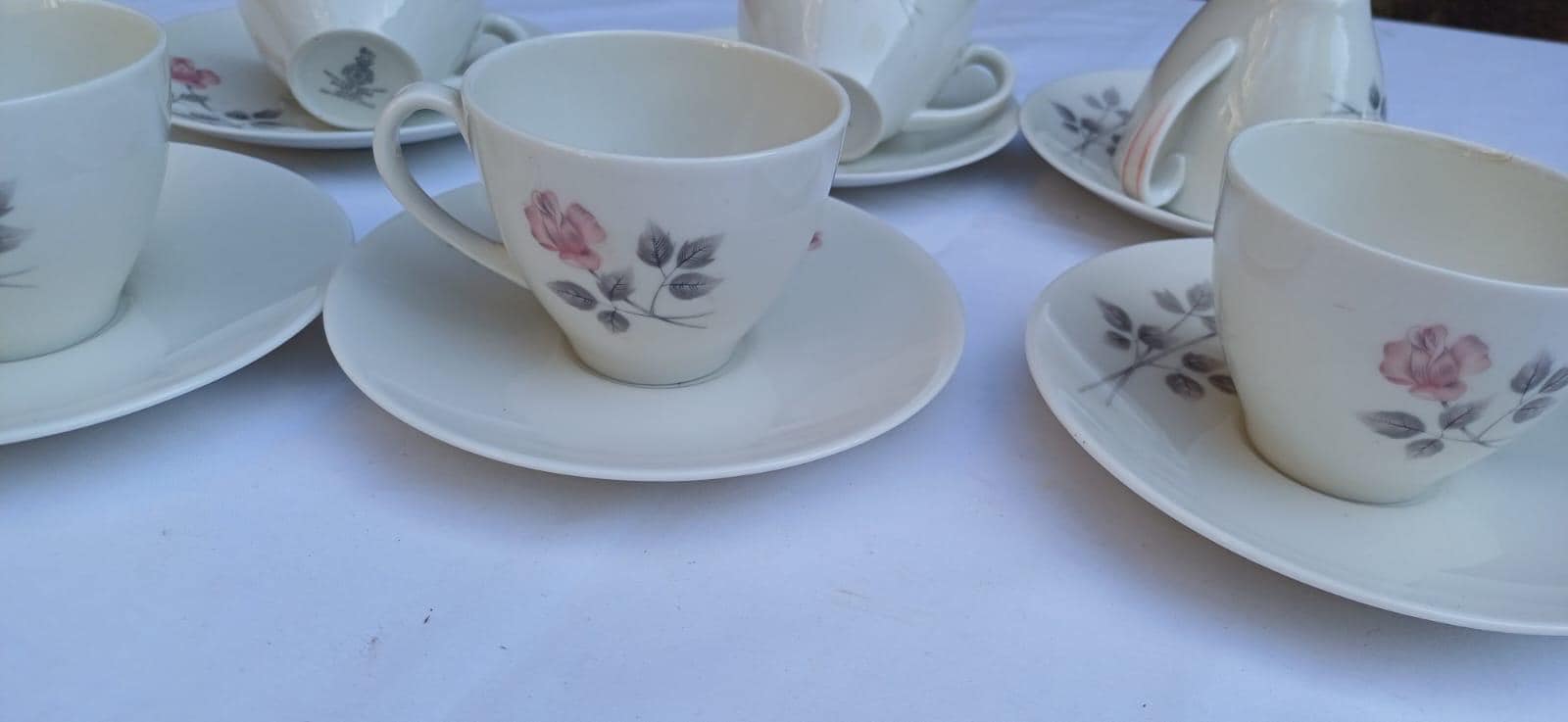 Vintage Royal Doulton "Pillar Rose", Vintage Set of 6 Coffee Cups & Saucers, Delicate English China, coffee set, coffeeware c1970s