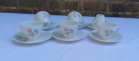 vintage mid century royal doulton tea set, cups and saucers VGC. lovely cream white set with roses on the pieces