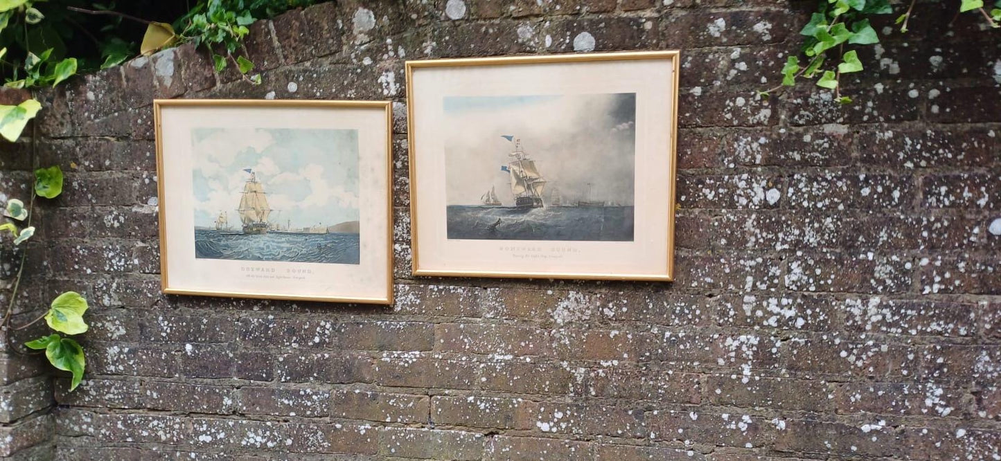 Antique Framed Maritime Art Prints by S. Walters – “Homeward Bound” & “Outward Bound”, Liverpool, Framed Nautical Scenes, Victorian Era
