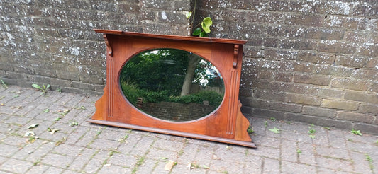 Antique 1920s Mahogany Wall Mirror with Decorative Cornice – Vintage Oval Glass Overmantel Mirror FREE LOCAL Delivery