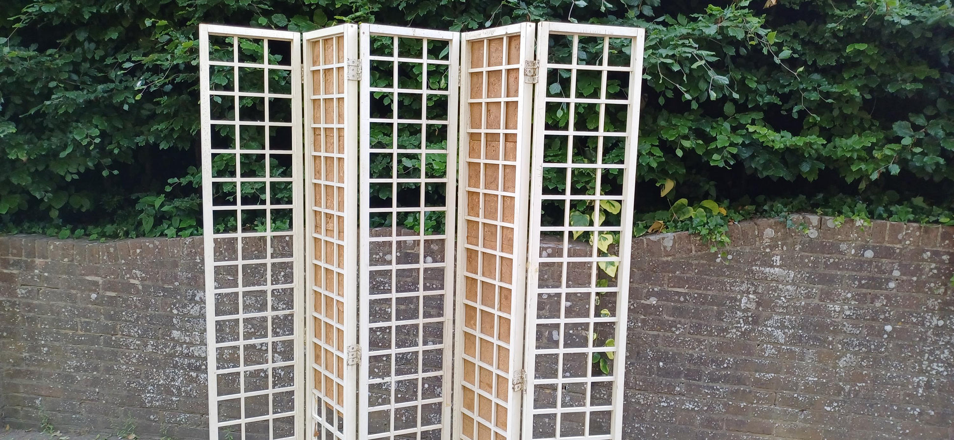 Vintage Mid Century Folding Room Divider Privacy Screen 5 Panel White Lattice Frame Shabby Chic Partition – Retro Folding FREE HAND Delivery