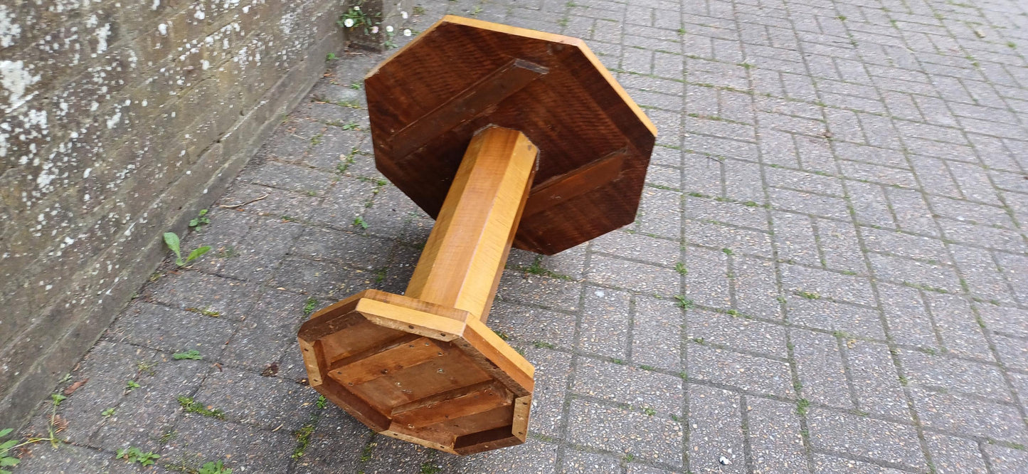 Art Deco Handcrafted Wooden Pedestal Table – Octagonal Sunburst Veneer Top, Vintage Side or Display Table FREE HAND Delivery
