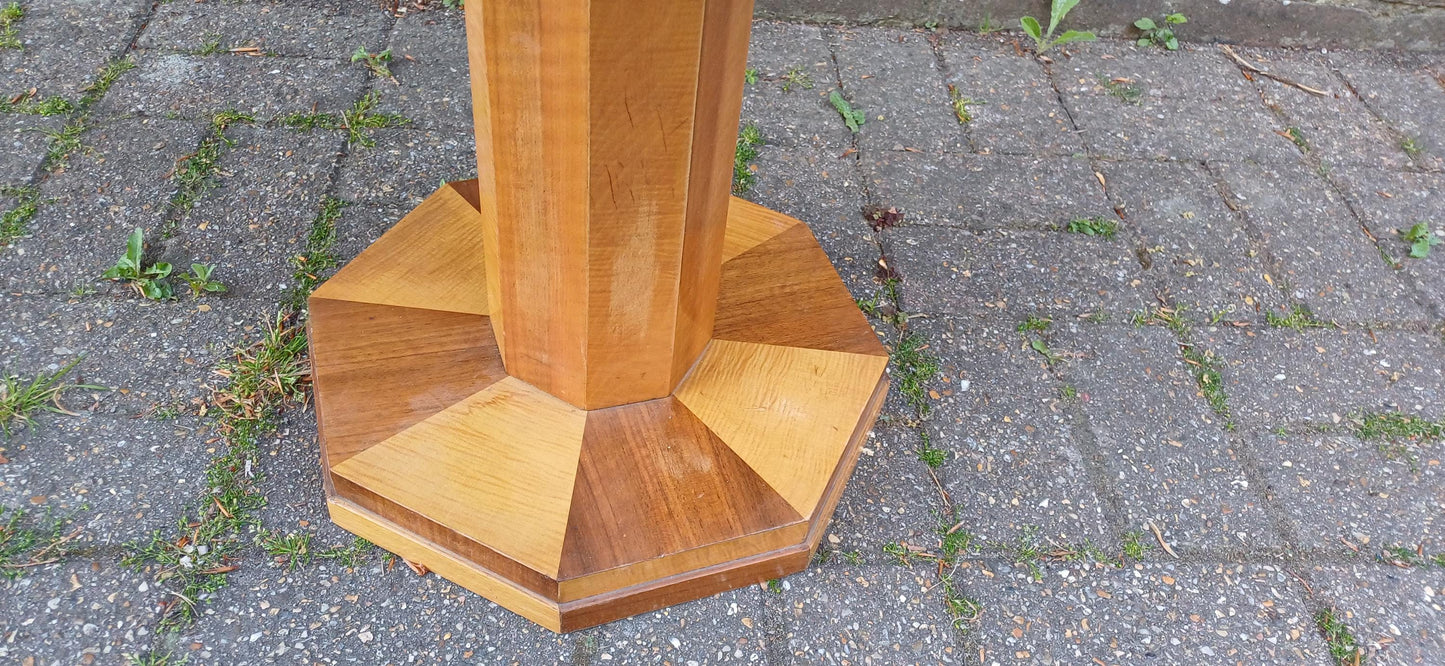 Art Deco Handcrafted Wooden Pedestal Table – Octagonal Sunburst Veneer Top, Vintage Side or Display Table FREE HAND Delivery