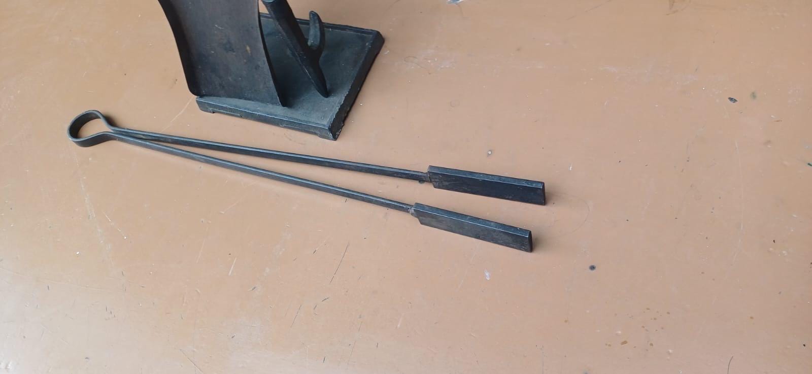 Delightful vintage retro full fire iron set with a stand - vintage fire poker, fire stand, shovel, fire tongs - metal vintage fire set