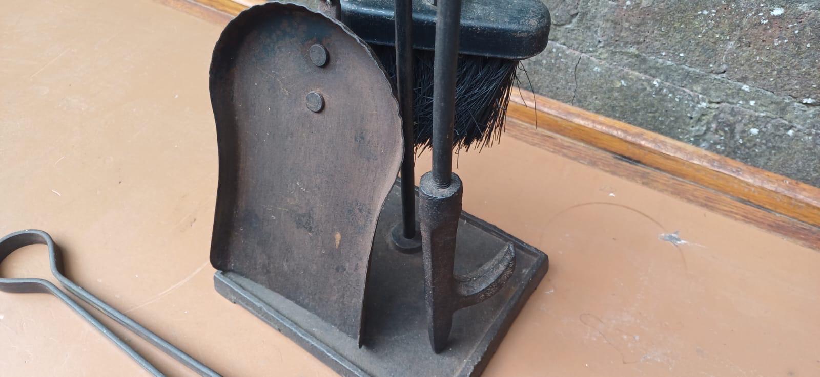 Delightful vintage retro full fire iron set with a stand - vintage fire poker, fire stand, shovel, fire tongs - metal vintage fire set