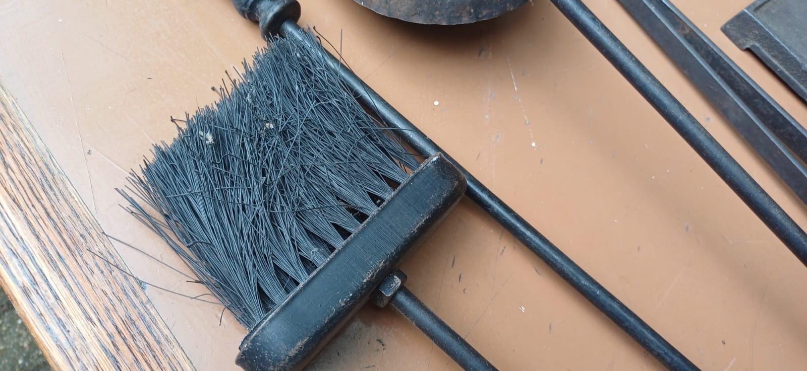 Delightful vintage retro full fire iron set with a stand - vintage fire poker, fire stand, shovel, fire tongs - metal vintage fire set