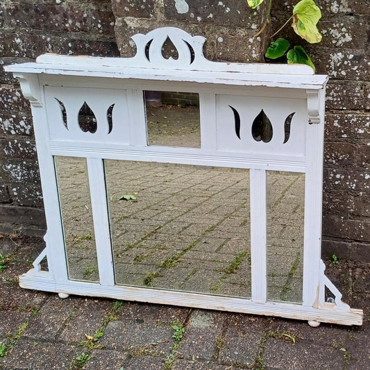 Vintage Painted White Over Mantel Mirror with Folk Art Heart Cut-Outs Antique Cottage Style Shabby Chic Wall Mirror FREE HAND Delivery