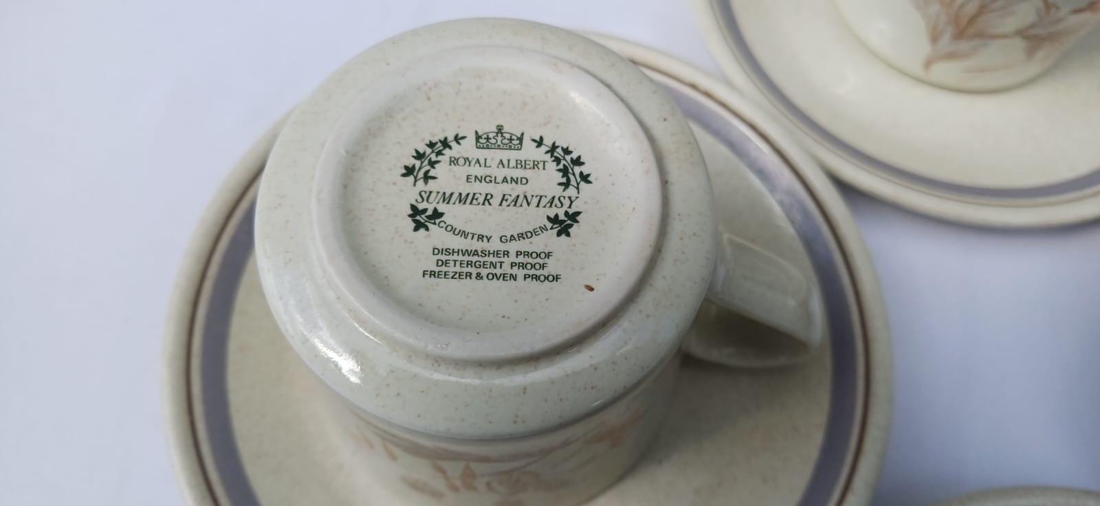 Rare Vintage Royal Albert Summer Fantasy Country Garden Stoneware Dinner Set – min 6 place set, Floral & Butterfly Retro - 44 pieces